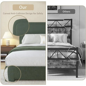 Modern Headboard Rounded Corners Frame Platform Bed - Home