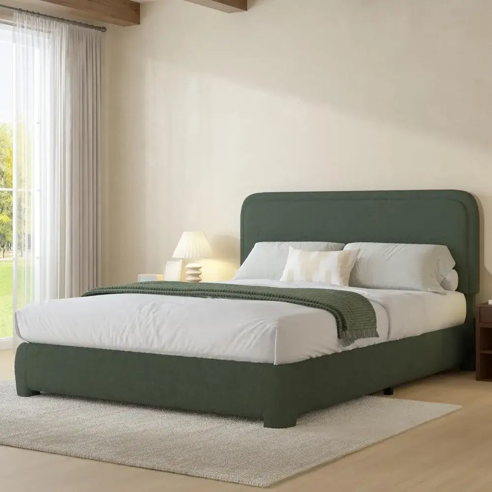 Modern Headboard Rounded Corners Frame Platform Bed - Home