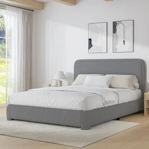 Modern Headboard Rounded Corners Frame Platform Bed - Light Grey / Queen - Home