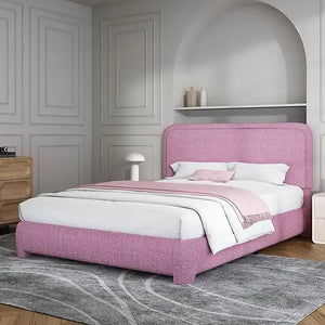 Modern Headboard Rounded Corners Frame Platform Bed - Rose Pink / Queen - Home