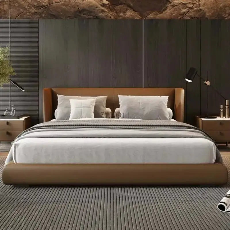 Modern PU Leather King Wood Double Bed Pine Frame - 150 x 200cm - Bedroom