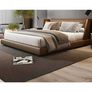 Modern PU Leather King Wood Double Bed Pine Frame - Bedroom