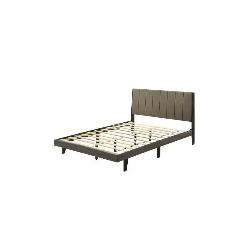 Modern Queen Weathered Upholstered Bed Frame - Brown - Bedroom