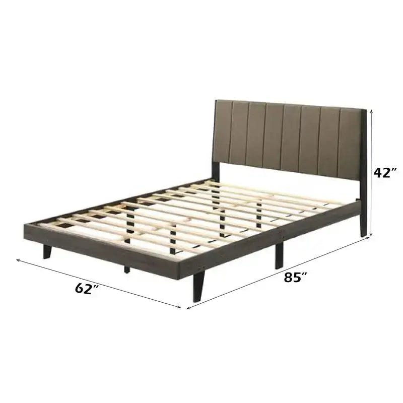 Modern Queen Weathered Upholstered Bed Frame - Brown - Bedroom