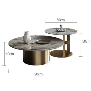 Modern Round Slab Top Metal Base Coffee Table Set - Multifunctional coffee table