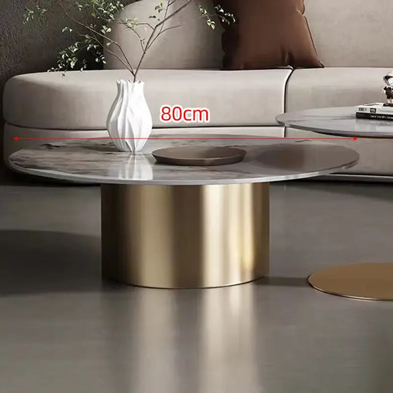 Modern Round Slab Top Metal Base Coffee Table Set - Coffee table - 80cm - Multifunctional coffee table