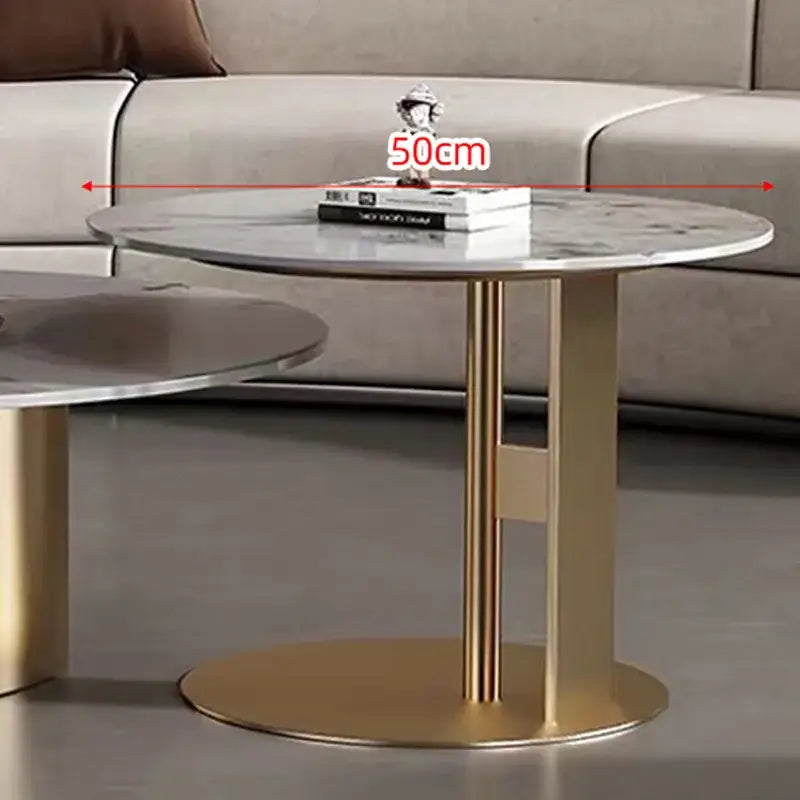 Modern Round Slab Top Metal Base Coffee Table Set - Side table - Multifunctional coffee table
