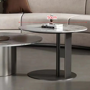 Modern Round Slab Top Metal Base Coffee Table Set - Silver - Side table - Multifunctional coffee table