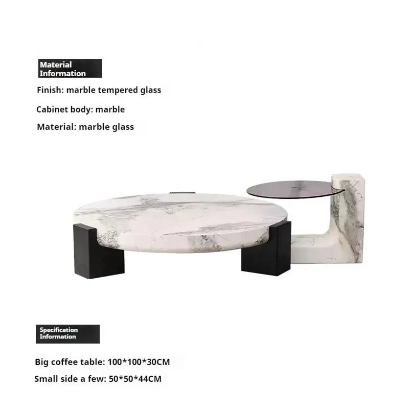 Modern Round Marble Top Legs Coffee Table - 100 x 50CM - Table + Right Table - Multifunctional coffee table