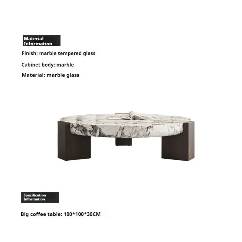 Modern Round Marble Top Legs Coffee Table - 100X100X30CM - Grey Marble - Multifunctional coffee table