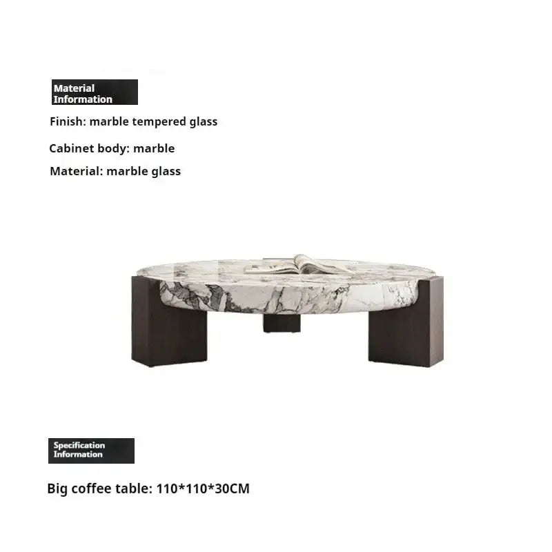 Modern Round Marble Top Legs Coffee Table - 110X110X30CM - Grey - Multifunctional coffee table
