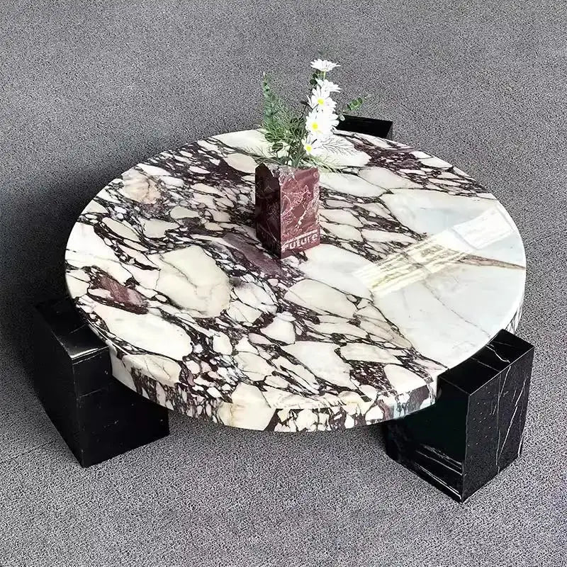 Modern Round Marble Top Legs Coffee Table - 80X80X30CM - Black Marble - Multifunctional coffee table