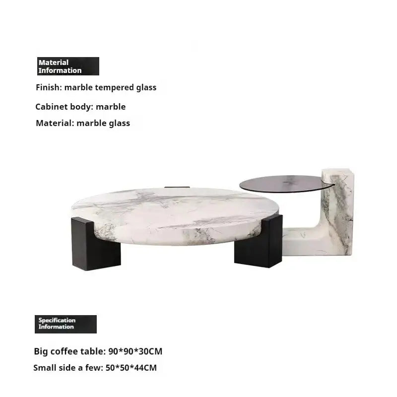 Modern Round Marble Top Legs Coffee Table - 90 x 50CM - Multifunctional coffee table
