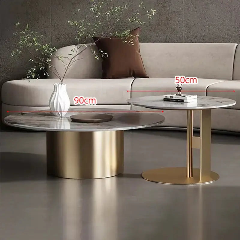 Modern Round Slab Top Metal Base Coffee Table Set - Set - 90cm - Multifunctional coffee table