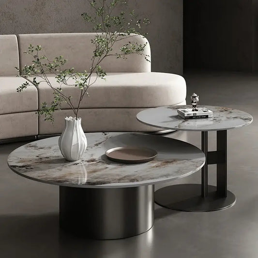 Modern Round Slab Top Metal Base Coffee Table Set - Multifunctional coffee table