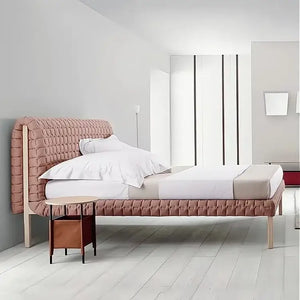 Modern Ruche Wood High End Double Fabric Bed Frame - Pink / 150 x 200 cm - Bedroom