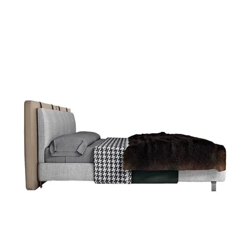 Modern Simple Solid Wood Soft Bag Double Bed Frame - Gray / 150 x 200 cm - Bedroom