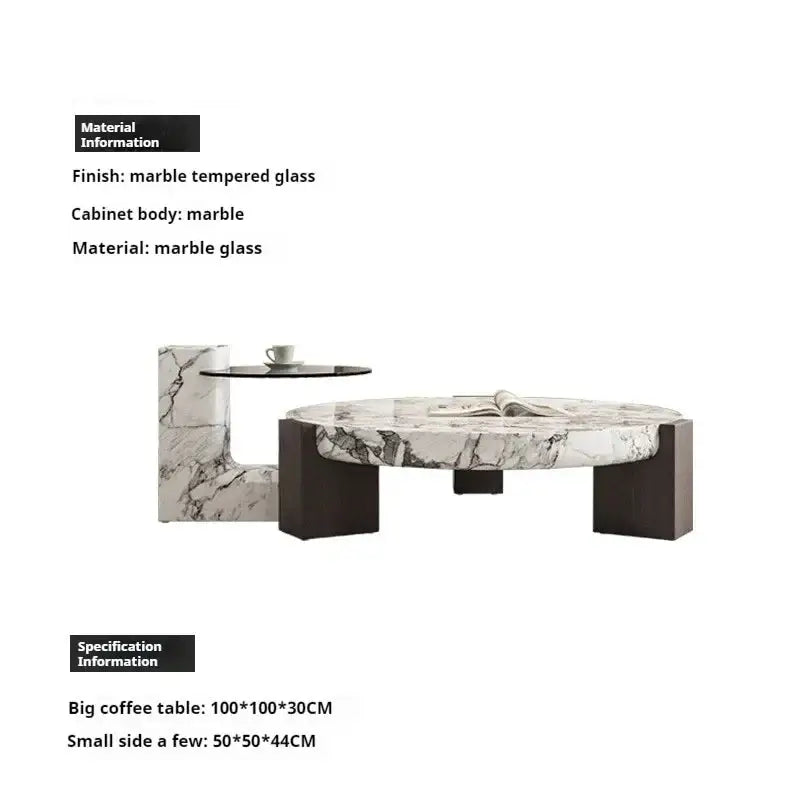 Modern Round Marble Top Legs Coffee Table - 100 x 50CM - Multifunctional coffee table