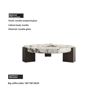 Modern Round Marble Top Legs Coffee Table - 100X100X30CM - Grey Marble - Multifunctional coffee table