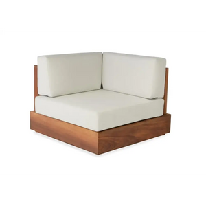 Modern Teak Outdoor Sofa Set with weather resistant cushions in garden setting