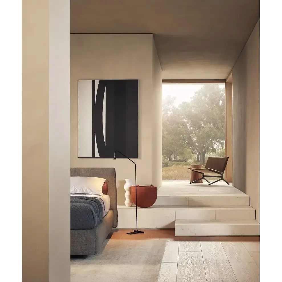 Modern Textured Upholstered Headboard Platform Bed Frame - Beige - Bedroom