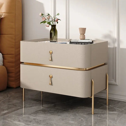 Modern Two Drawer Bedside Storage Cabinet - Dirty White / 35x40x50cm