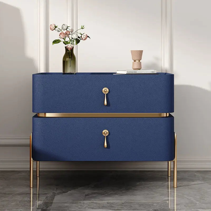 Modern Two Drawer Bedside Storage Cabinet - Navy Blue / 35x40x50cm