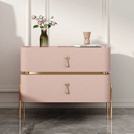 Modern Two Drawer Bedside Storage Cabinet - Pink / 35x40x50cm