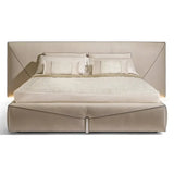 Modern Upholstered Headboard Soft Leather Bed Frame - Beige - Bedroom