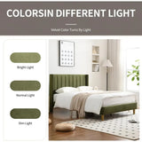 Modern Velvet Platform Double Wing Headboard Full Bed Frame - Green - Home