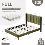 Modern Velvet Platform Double Wing Headboard Full Bed Frame - Green - Home