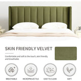 Modern Velvet Platform Double Wing Headboard Full Bed Frame - Green - Home