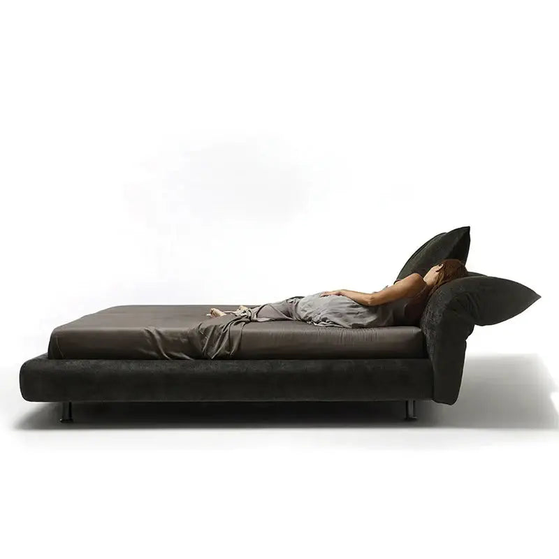 Modern Widened Backrest Wood Metal Bed Frame - Black / 180×200cm - Bedroom