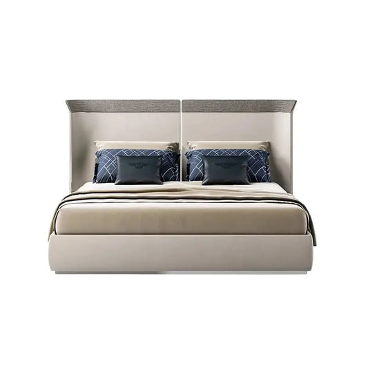 Modern Wood Double Bed High End Bed Frame - Beige / Bed Frame + Extra Nightside: 341 x 129 x 221 cm - Bedroom