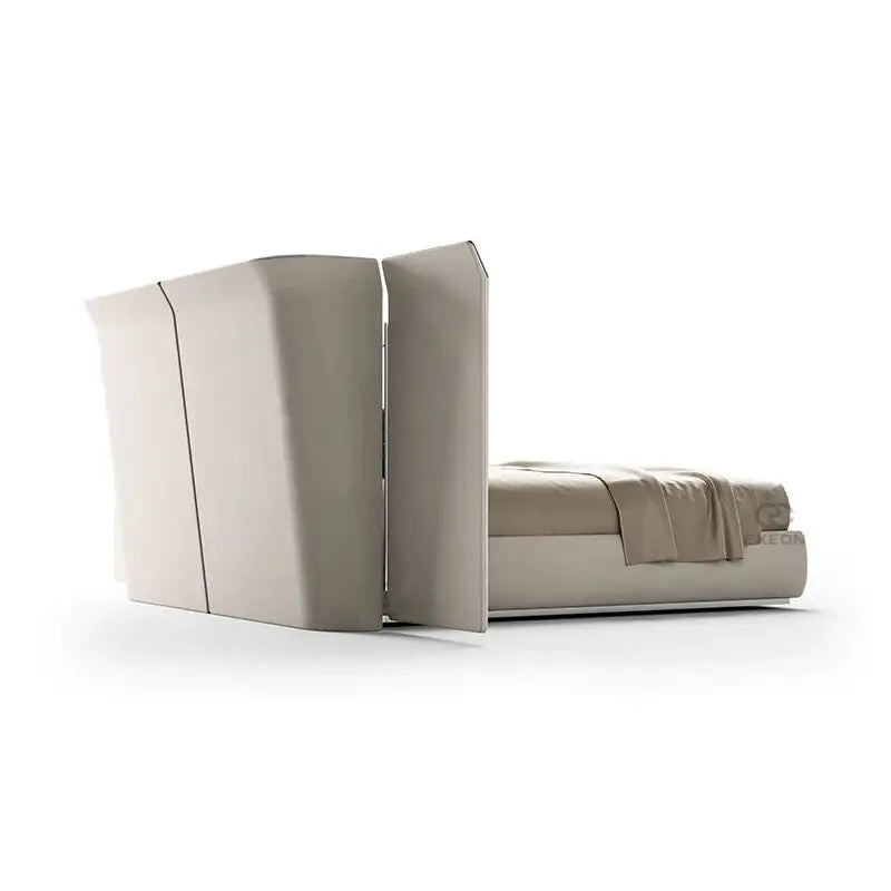 Modern Wood Double Bed High End Bed Frame - Beige / Bed Frame + Extra Nightside: 341 x 129 x 221 cm - Bedroom