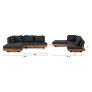 Modern Wood Outdoor Sectional Sofa Set - Black - Sofa