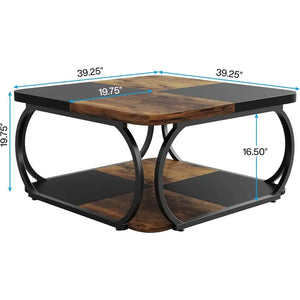 Modern Wooden Storage Square 2 Tiers Coffee Table - Multifunctional coffee table