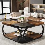 Modern Wooden Storage Square 2 Tiers Coffee Table - Brown - Multifunctional coffee table