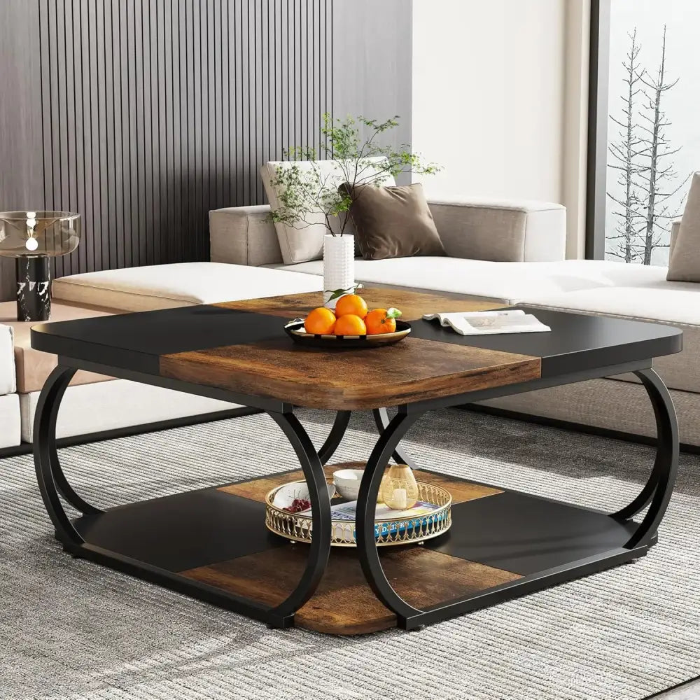 Modern Wooden Storage Square 2 Tiers Coffee Table - Multifunctional coffee table