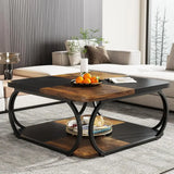 Modern Wooden Storage Square 2 Tiers Coffee Table - Multifunctional coffee table