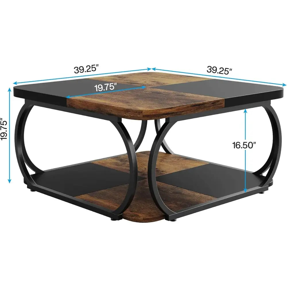 Modern Wooden Storage Square 2 Tiers Coffee Table - Multifunctional coffee table