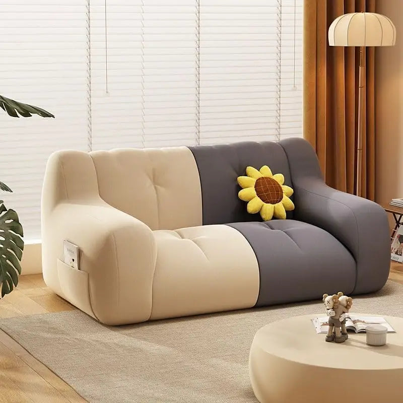 Modular Double Bean Bag Sectional Sofa - White Gray - L 100 cm - Compressed Sofa