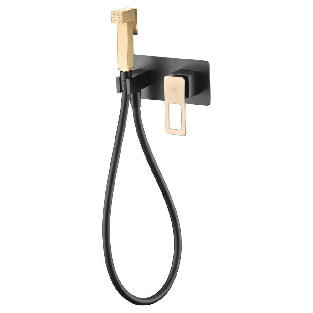 Matte black and gold bidet mixer faucet with built-in design