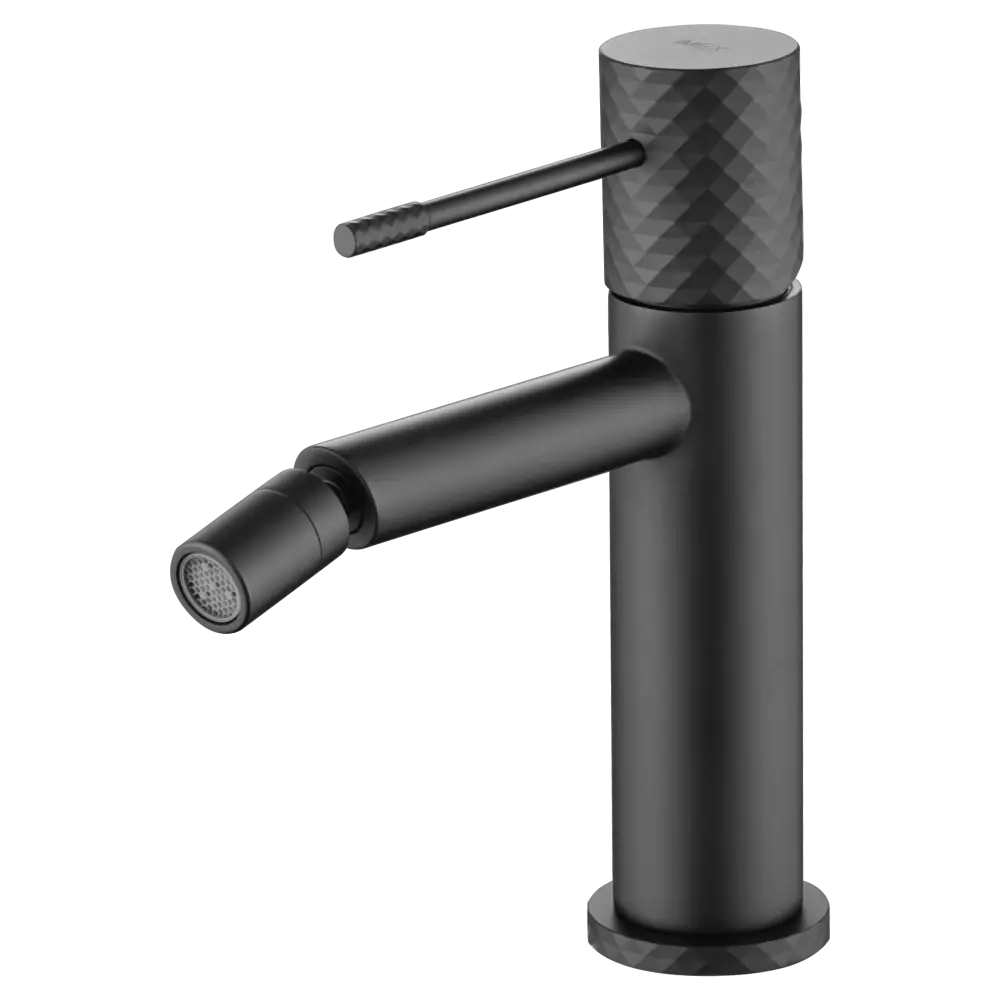 Matte black single handle bidet mixer modern design closeup