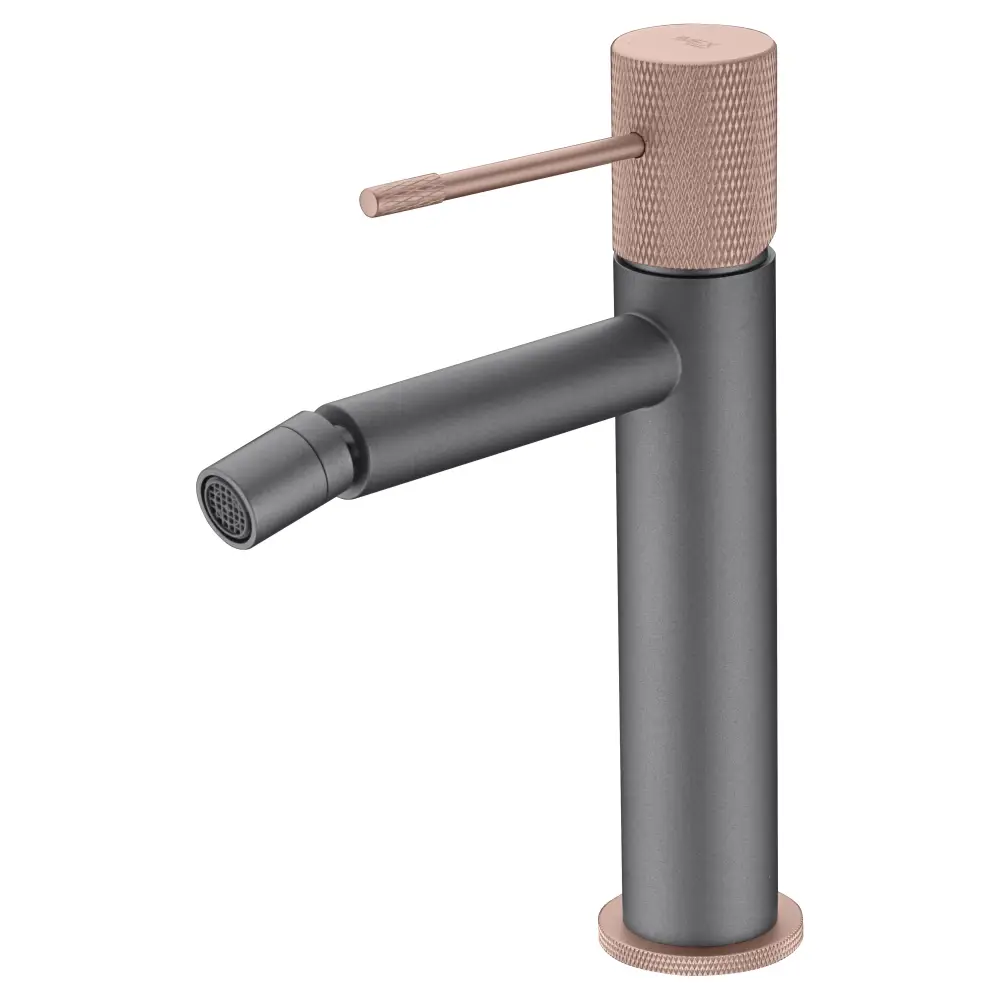 Gray champagne modern single lever bidet mixer on white background