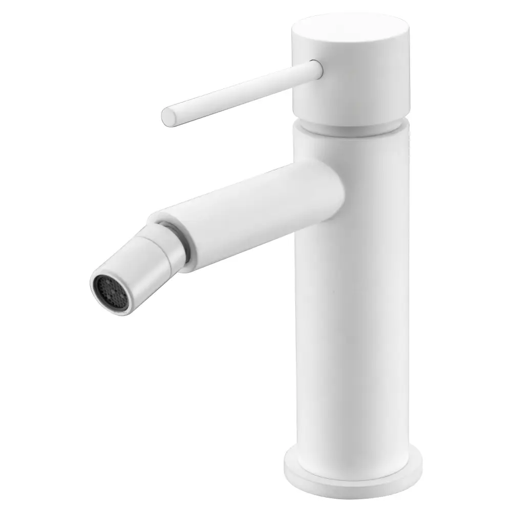 Milos matte white single handle bidet mixer faucet on white background