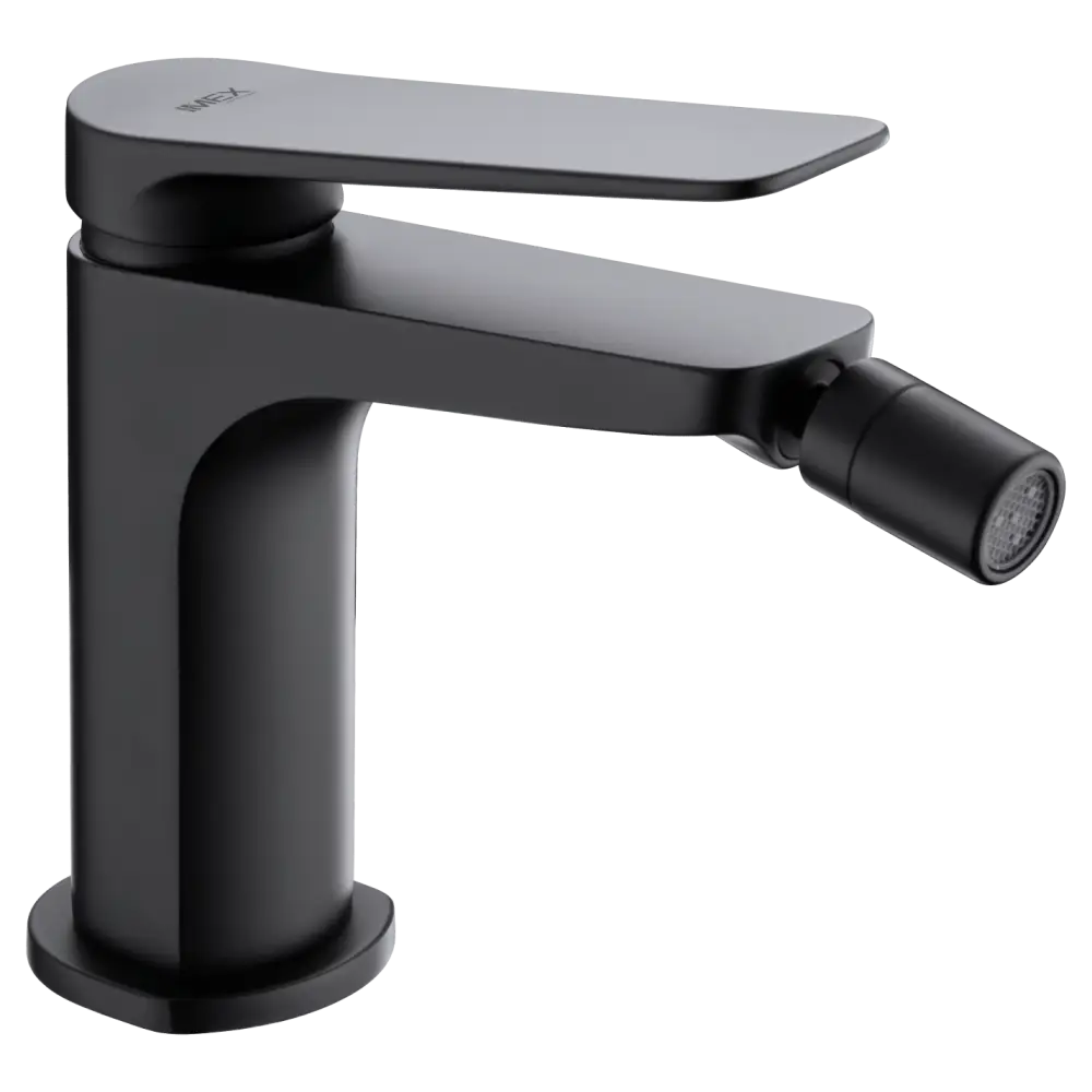 Matte black modern bidet mixer with single handle chrome accents