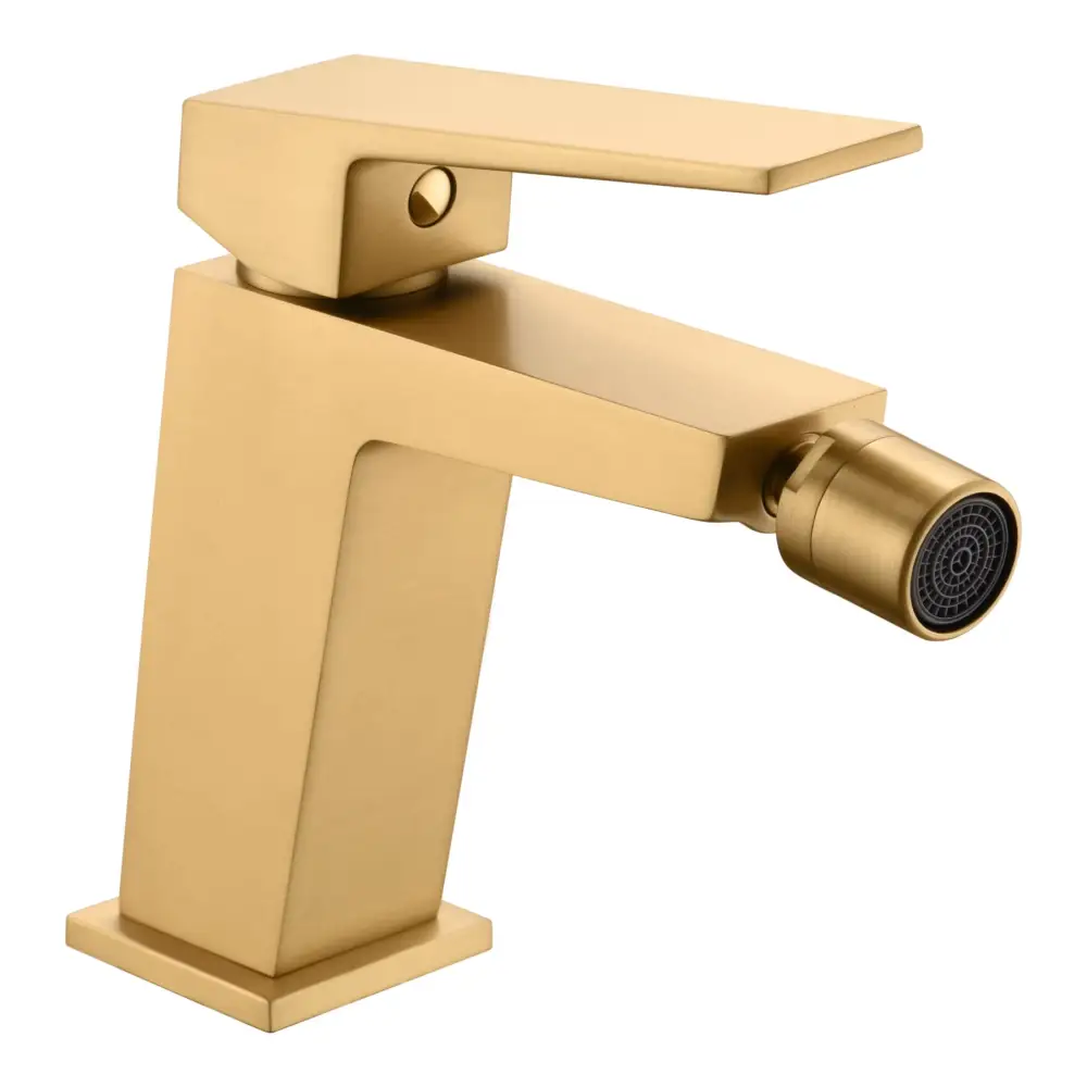 Brushed gold contemporary bidet mixer with single handle design