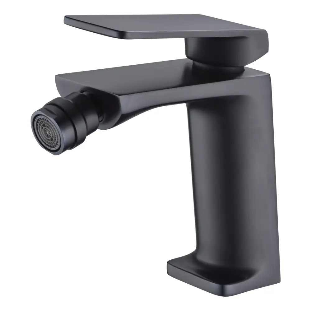 Matte black single handle bidet faucet modern design closeup
