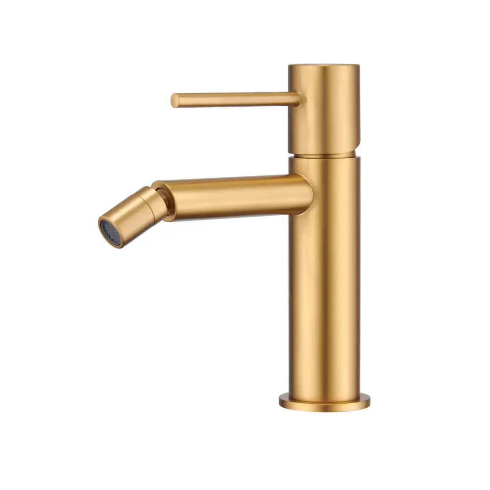 Monza brushed gold single handle bidet mixer faucet closeup